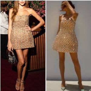 CURRENT SEASON Retrofete KATHLEEN CRYSTAL EMBELLISHED DRESS Silver Nude NWT